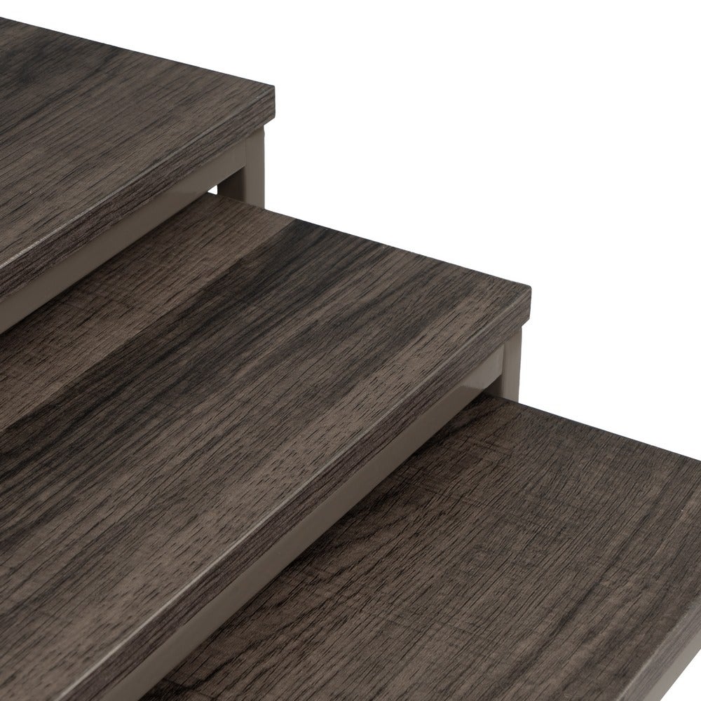 Set de 3 Mesa auxiliares nido cubo de metal y madera grises