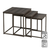 Set de 3 Mesa auxiliares nido cubo de metal y madera grises