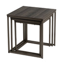Set de 3 Mesa auxiliares nido cubo de metal y madera grises