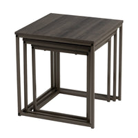 Set de 3 Mesa auxiliares nido cubo de metal y madera grises