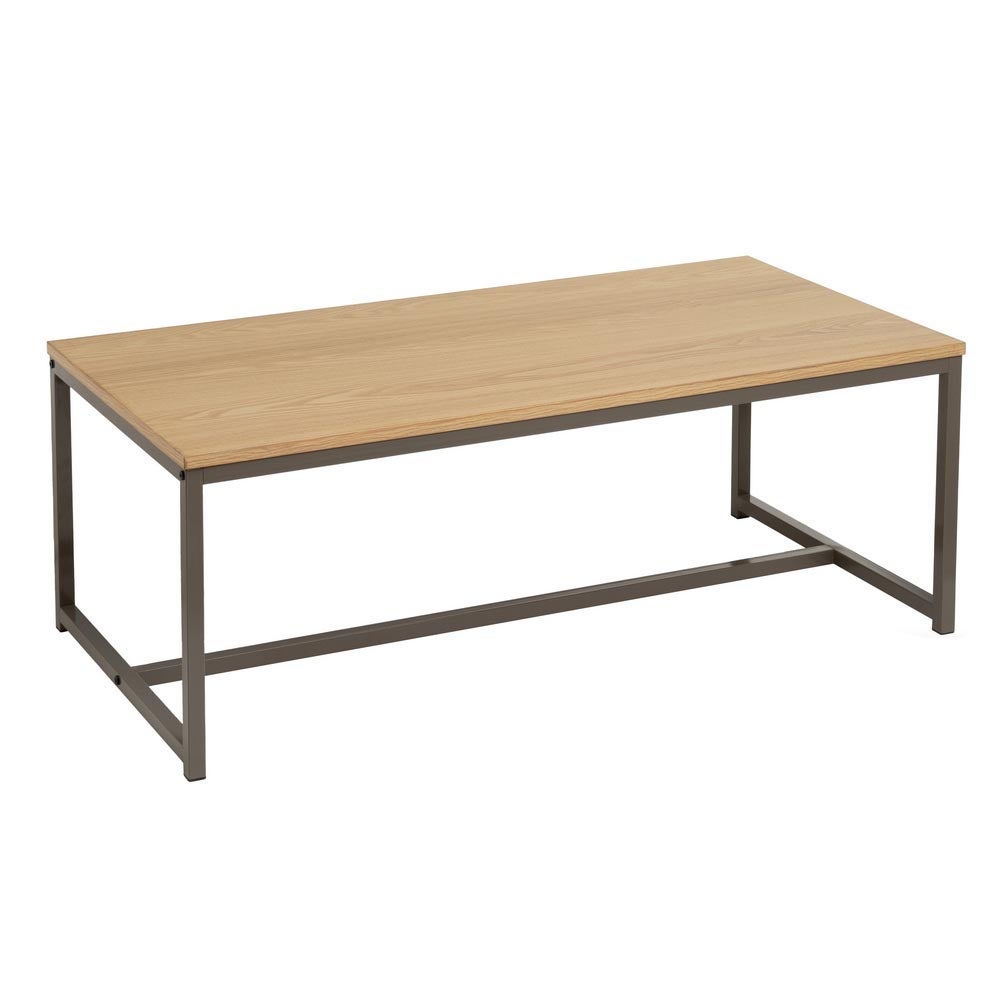 Mesa de centro cubo de metal y madera natural de 100x50x36 cm