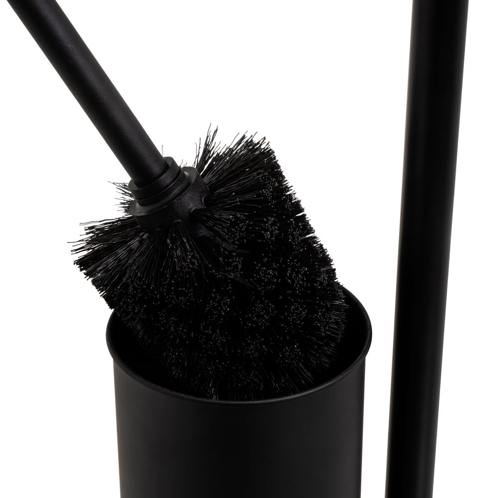 Portarrollos con escobillero de metal negro y bambú