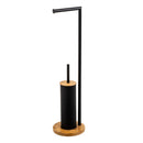 Portarrollos con escobillero de metal negro y bambú