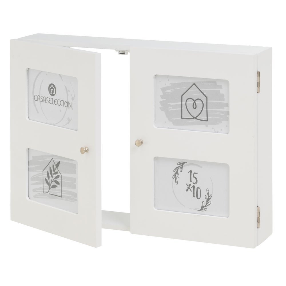 Tapa contador luz o cubrecontador con portafotos para 4 fotos de MDF blanca de 46x32 cm