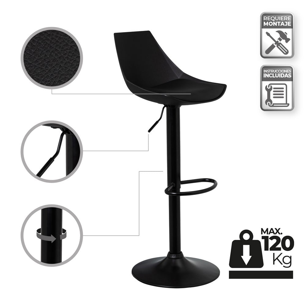Taburete giratorio con respaldo negro de 104 cm