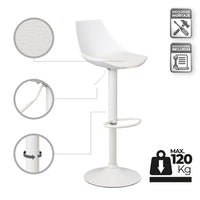 Taburete giratorio con respaldo blanco de 104 cm