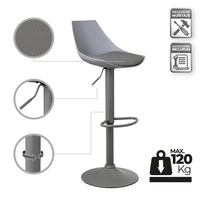 Taburete giratorio con respaldo gris de 104 cm