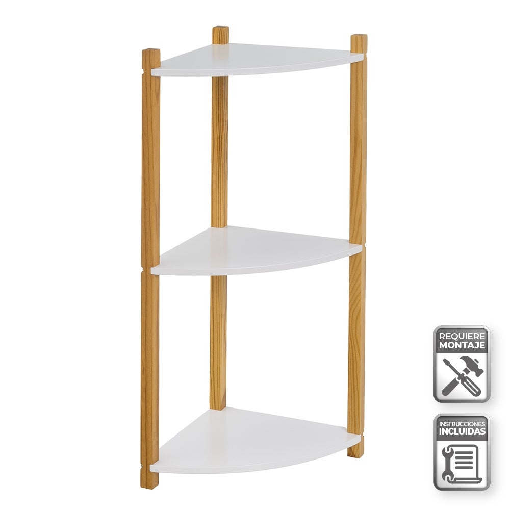 Estantería esquinera de 3 baldas blancas