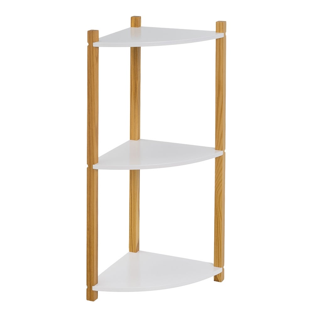 Estantería esquinera de 3 baldas blancas