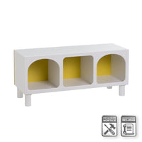 Estantería de madera blanco y amarillo