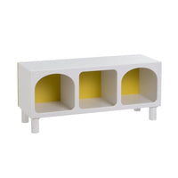 Estantería de madera blanco y amarillo