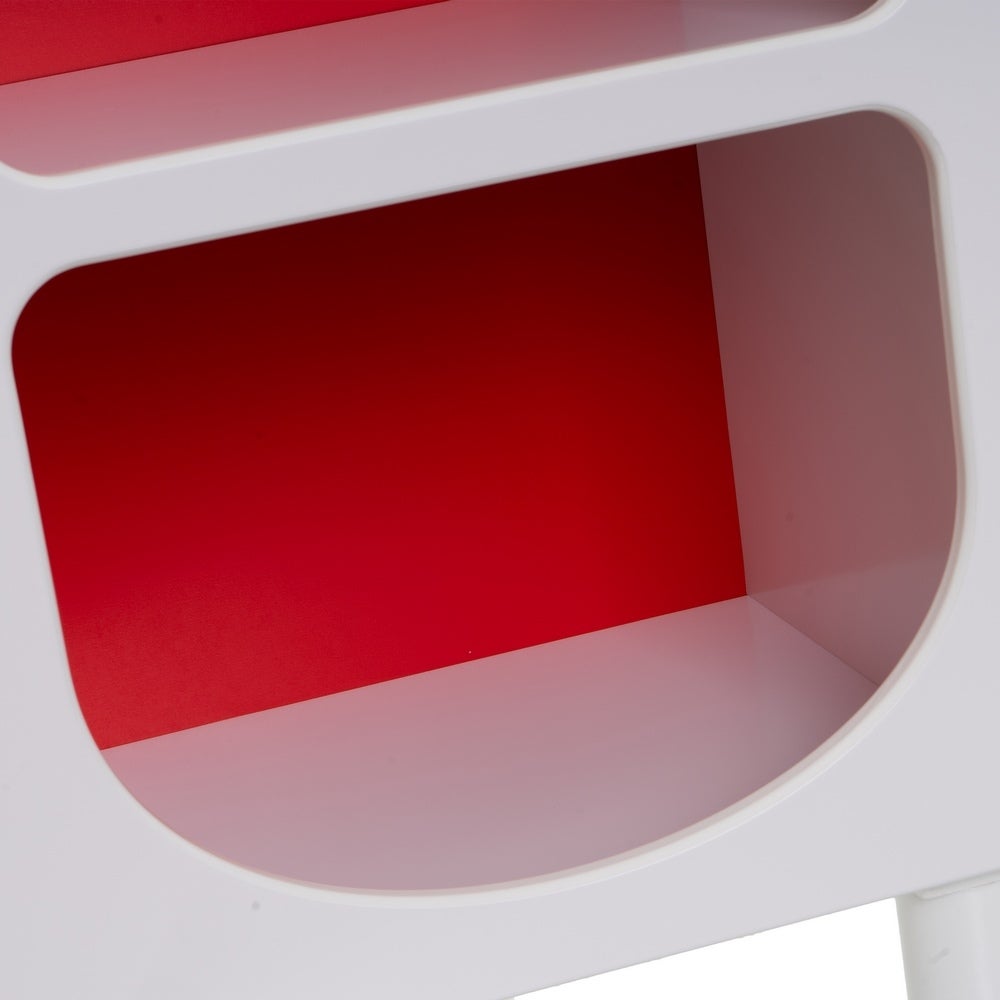 Estantería de madera blanco y rojo