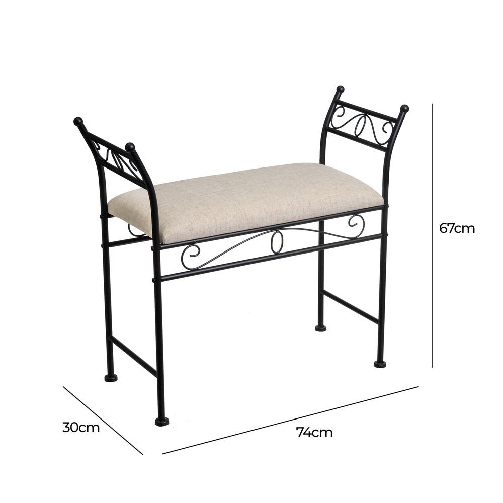 Banqueta de metal negro con asiento de lino