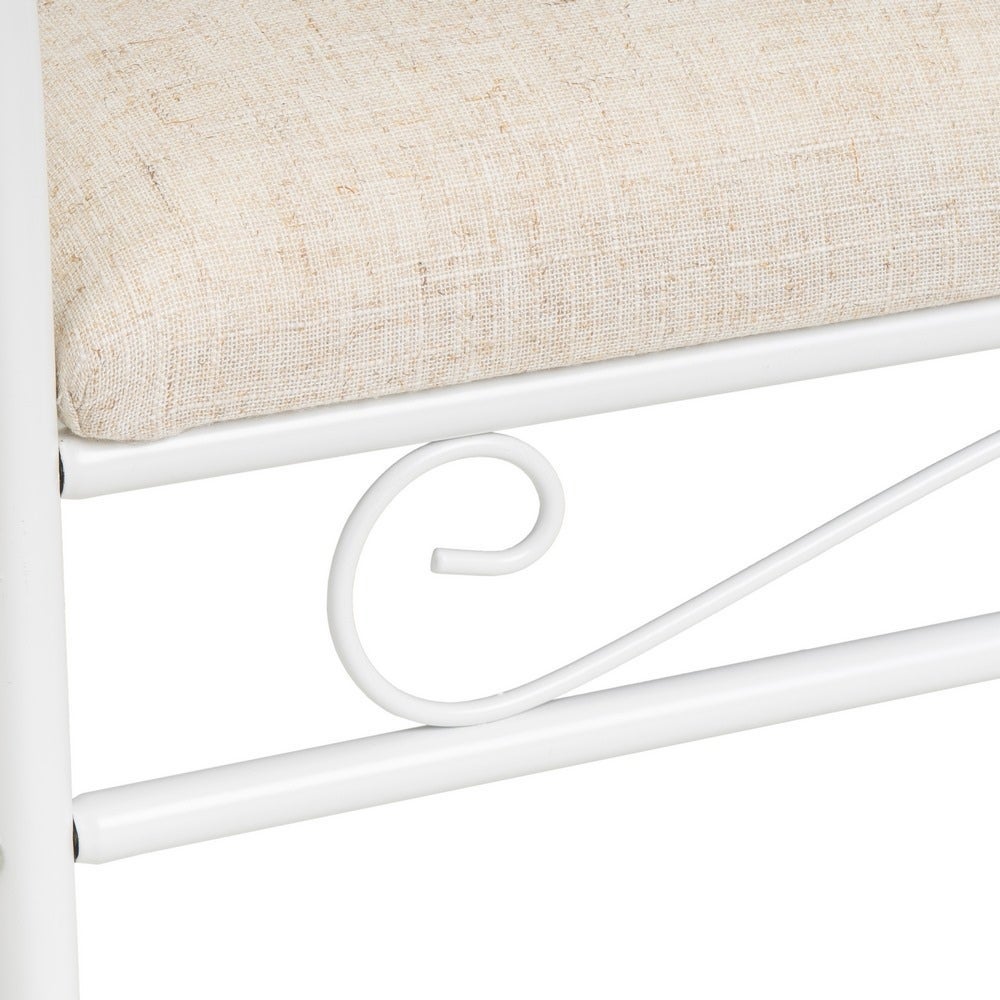 Banqueta de metal blanco con asiento de lino