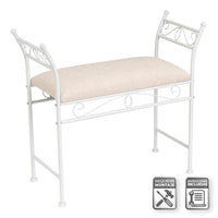 Banqueta de metal blanco con asiento de lino