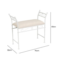 Banqueta de metal blanco con asiento de lino