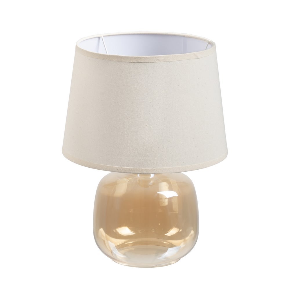 Lámpara de mesa de cristal dorado con pantalla de lino