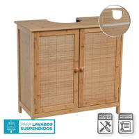 Mueble bajo lavabo de bambú marrón con 2 puertas