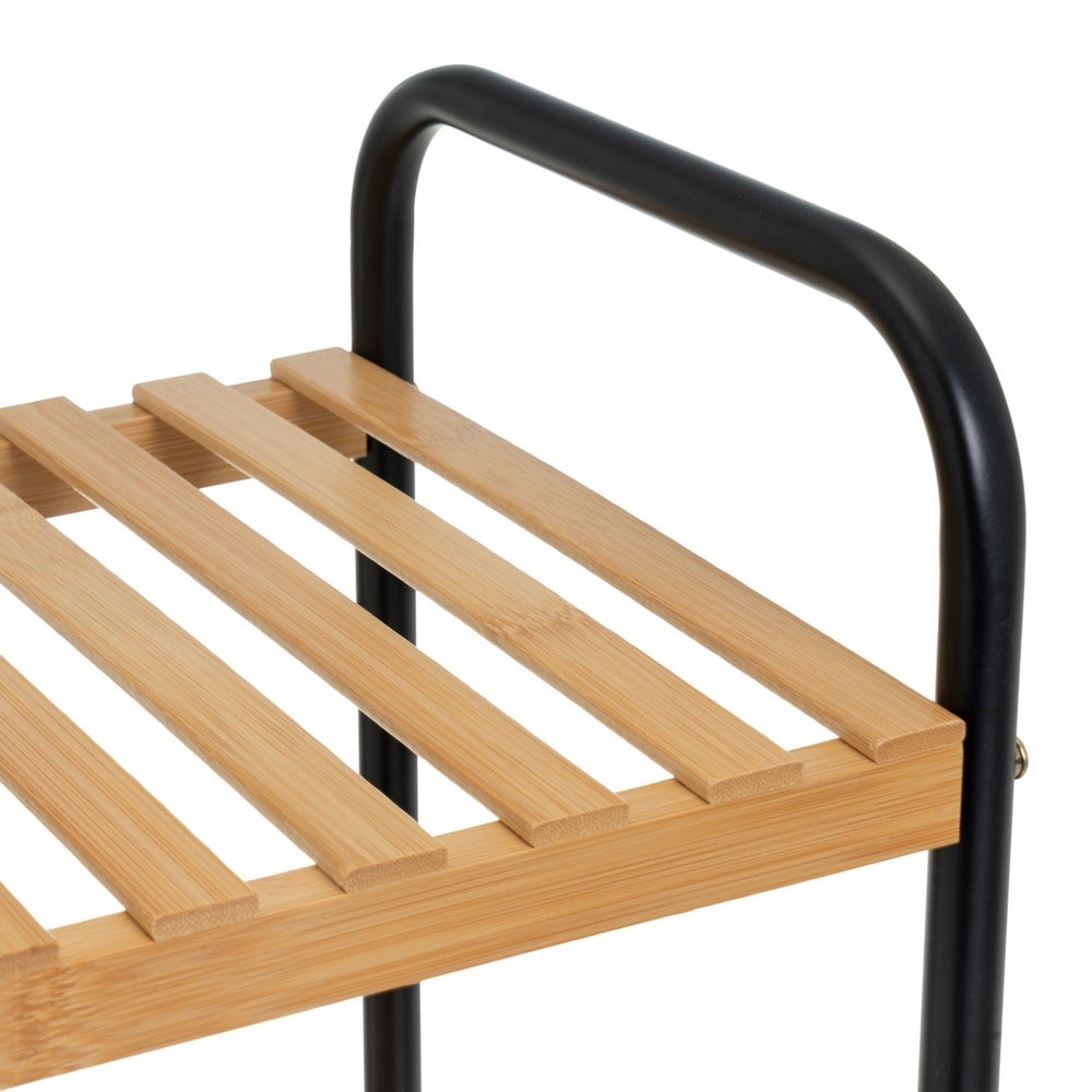 Estantería de bambú y estructura de metal negro con 3 baldas