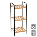 Estantería de bambú y estructura de metal negro con 3 baldas