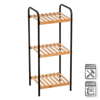 Estantería de bambú y estructura de metal negro con 3 baldas