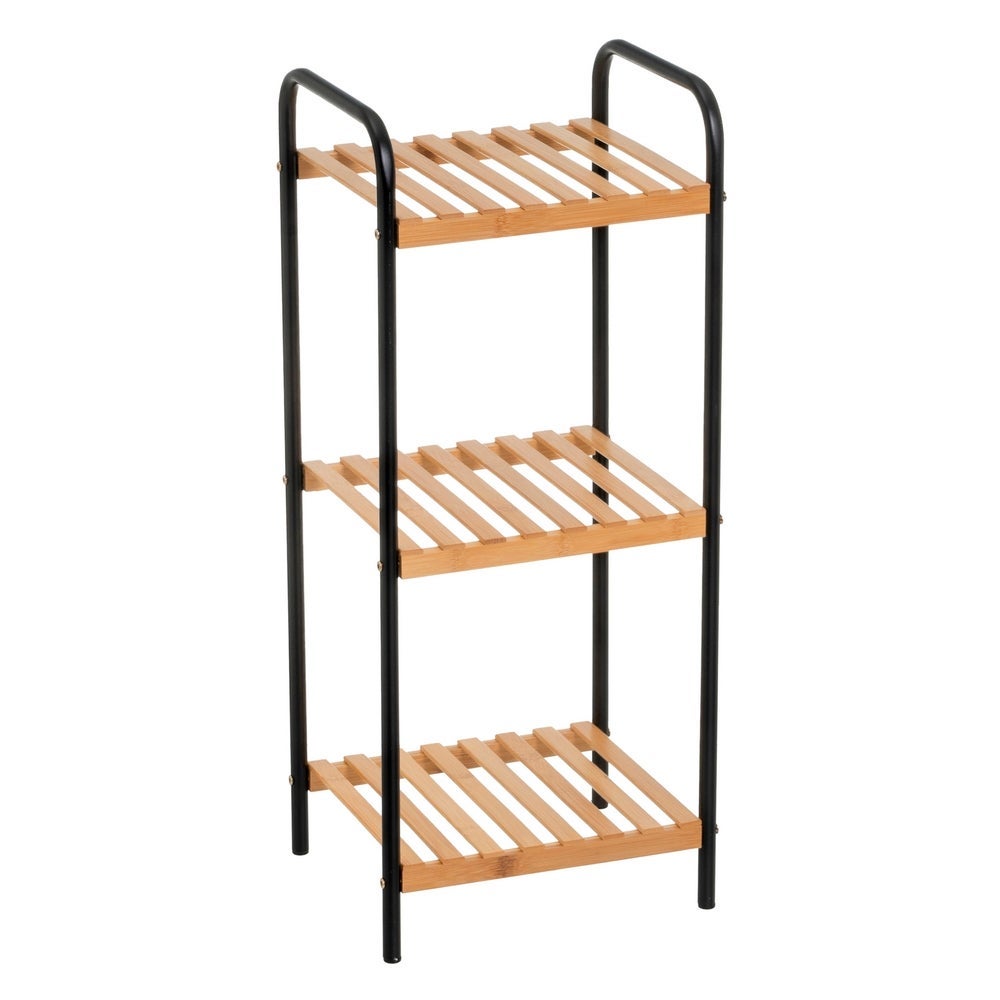 Estantería de bambú y estructura de metal negro con 3 baldas