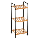 Estantería de bambú y estructura de metal negro con 3 baldas