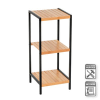 Estantería de bambú y estructura de metal negro con 3 baldas