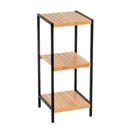 Estantería de bambú y estructura de metal negro con 3 baldas