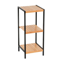 Estantería de bambú y estructura de metal negro con 3 baldas