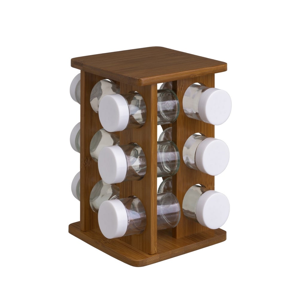 Especiero de Bambú Nogal con 12 Botes 15x15x23 cm
