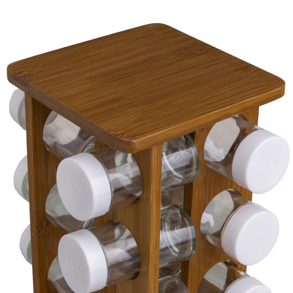 Especiero de Bambú Nogal con 12 Botes 15x15x23 cm