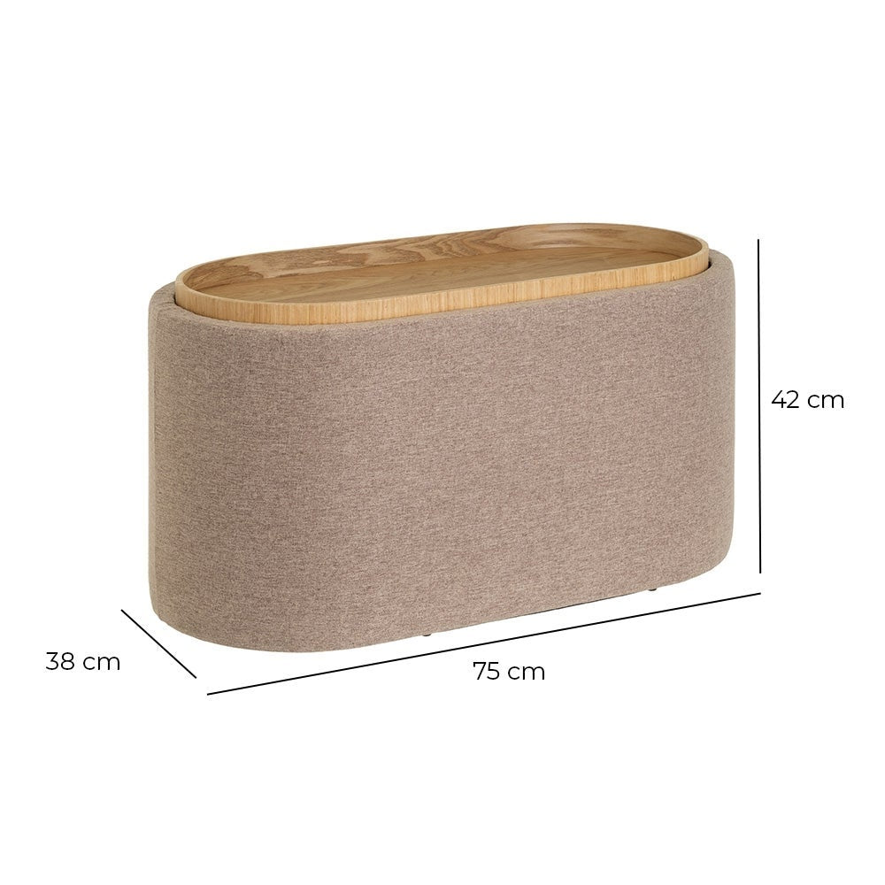 Puff de lino beige con almacenaje