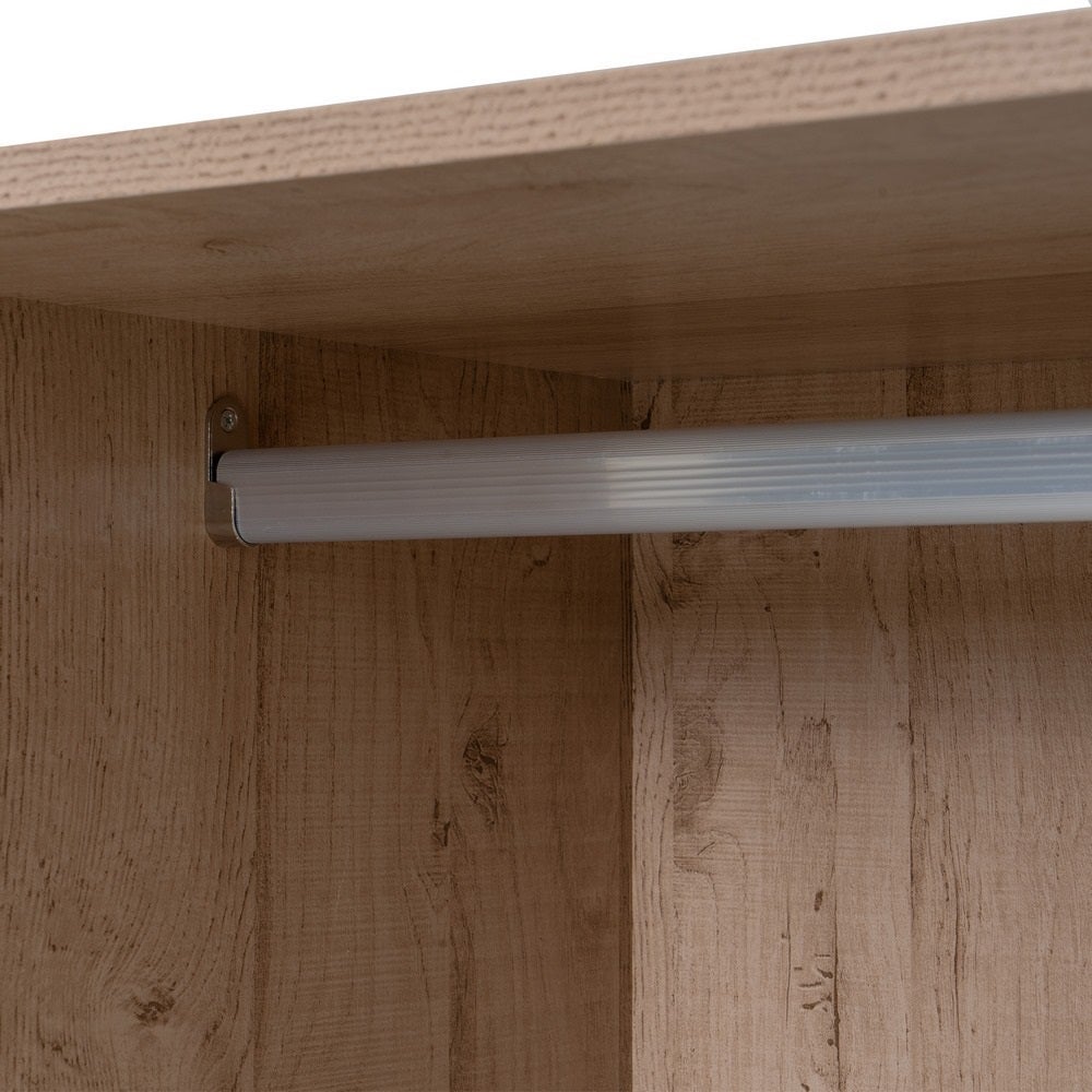 Armario modular natural de madera con barra y pantalonero extraíble