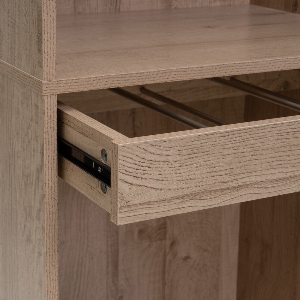 Armario modular natural de madera con barra y pantalonero extraíble