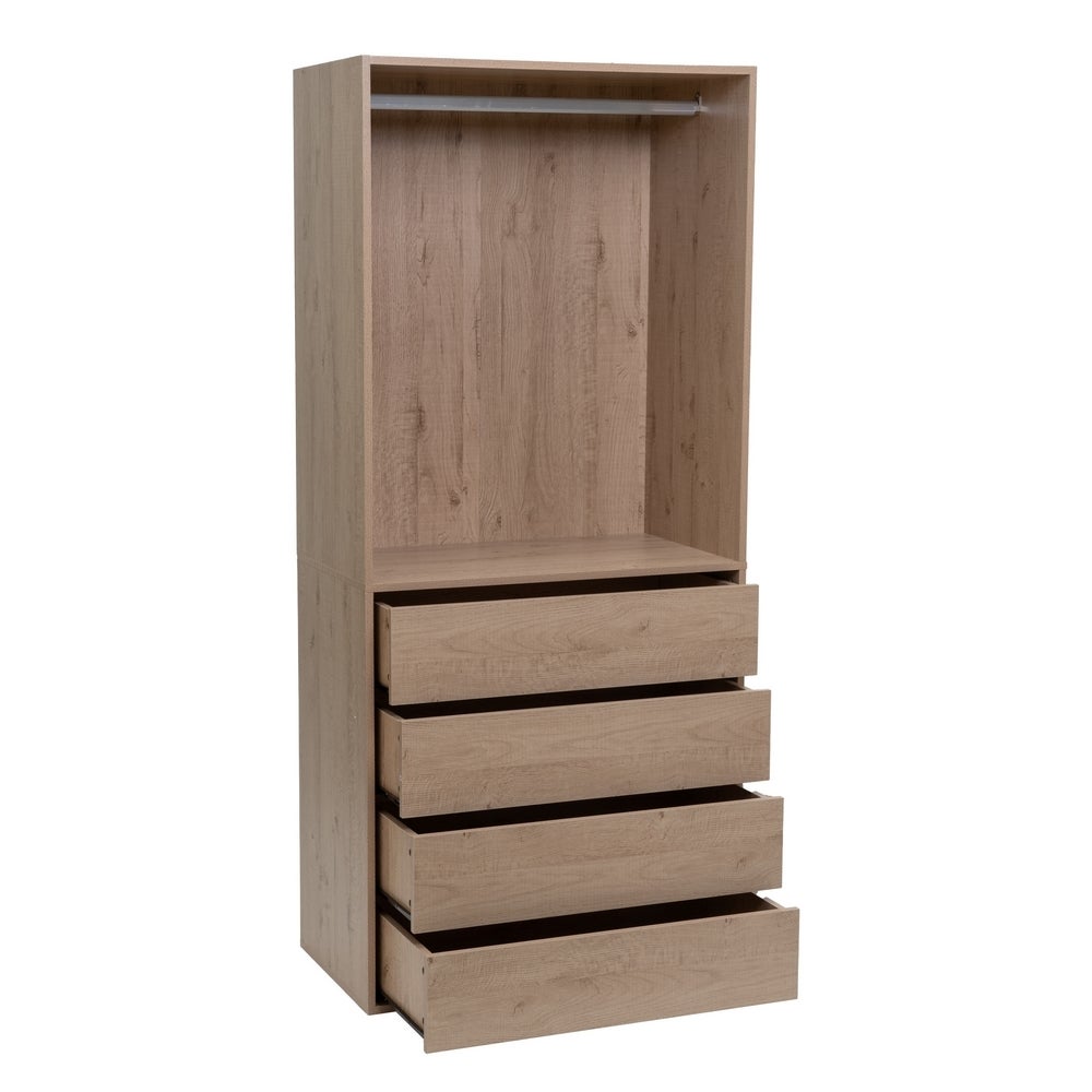 Armario modular natural de madera con barra y 4 cajones