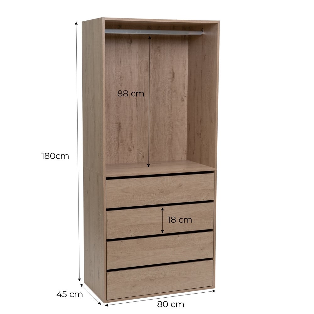 Armario modular natural de madera con barra y 4 cajones