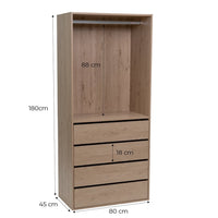 Armario modular natural de madera con barra y 4 cajones