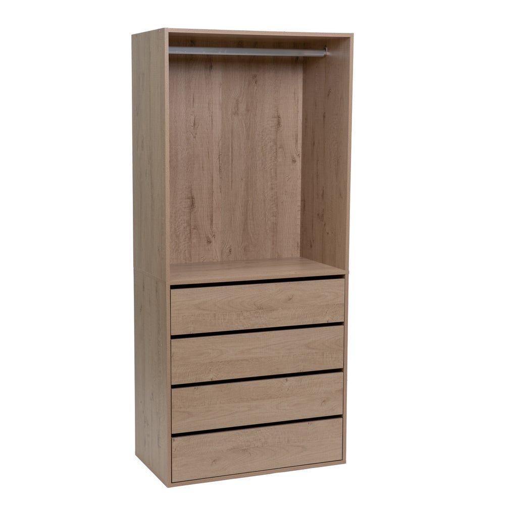 Armario modular natural de madera con barra y 4 cajones