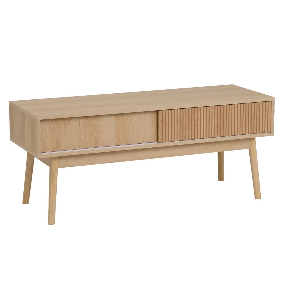 Mueble TV de madera natural con 2 puertas correderas 115x40x48 cm