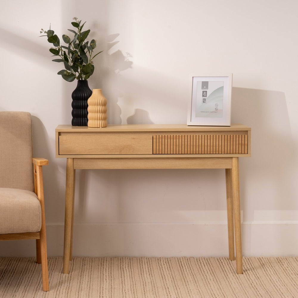 Mesa Consola Naroa de Madera color Natural con 2 Cajones de 100x30x75 cm