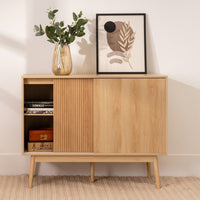 Aparador de madera natural de 2 puertas correderas 115x39,5x90 cm