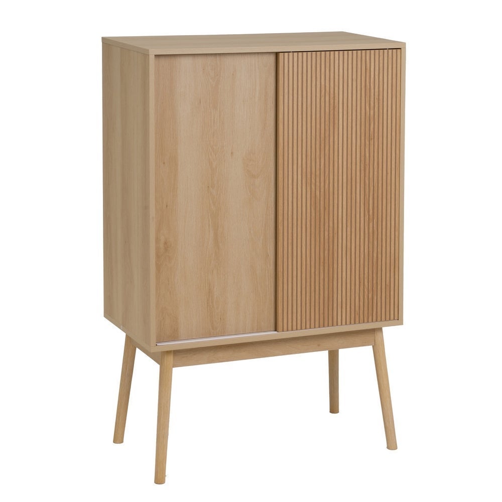 Mueble bar de madera natural con botellero y copero 80x40x120 cm