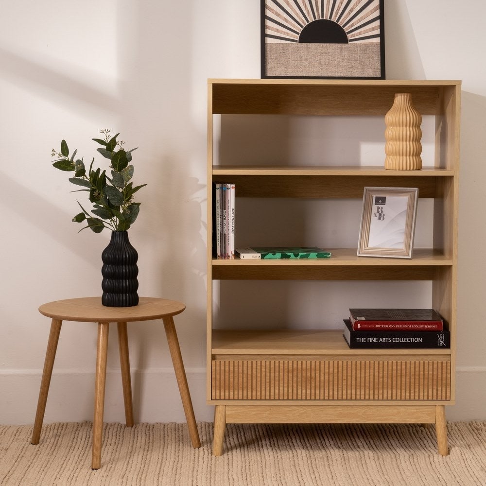 Estantería laminada natural con 3 baldas y 1 cajón 80x40x120 cm