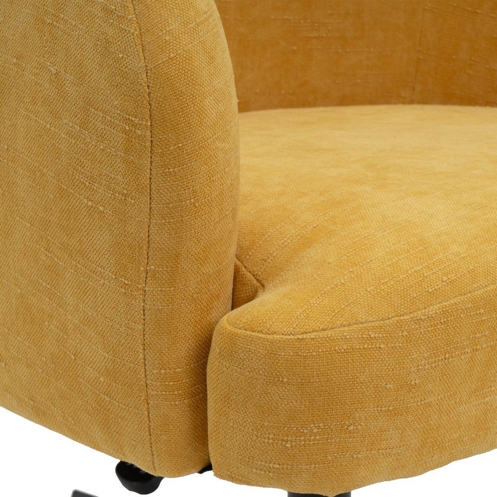 Sillón giratorio regulable en altura tapizado chenilla mostaza