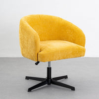 Sillón giratorio regulable en altura tapizado chenilla mostaza