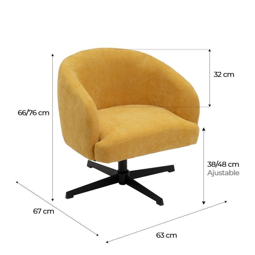 Sillón giratorio regulable en altura tapizado chenilla mostaza