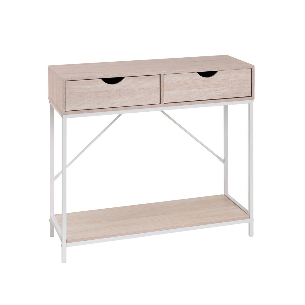 Consola con 2 cajones de metal blanco y MDF de 80x30x75 cm