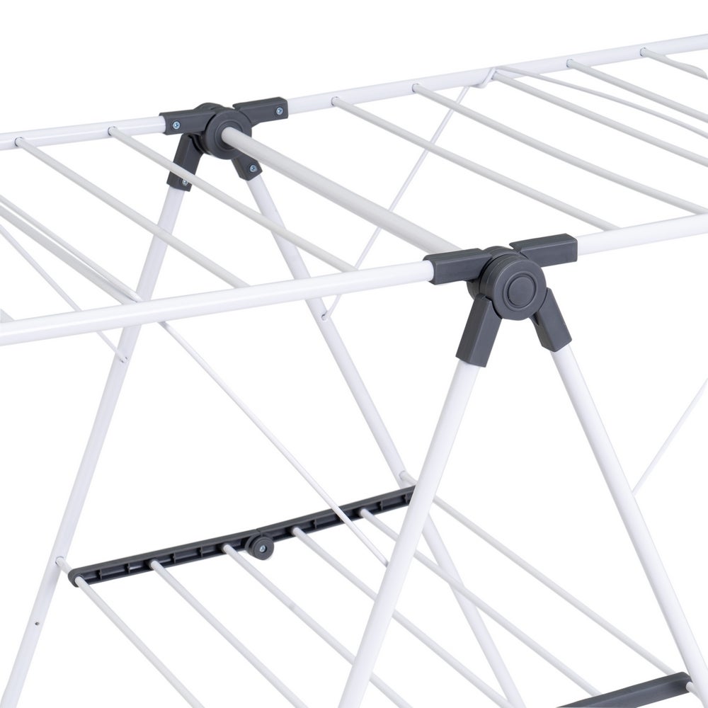 Tendedero plegable con 2 alas y estante inferior de metal blanco