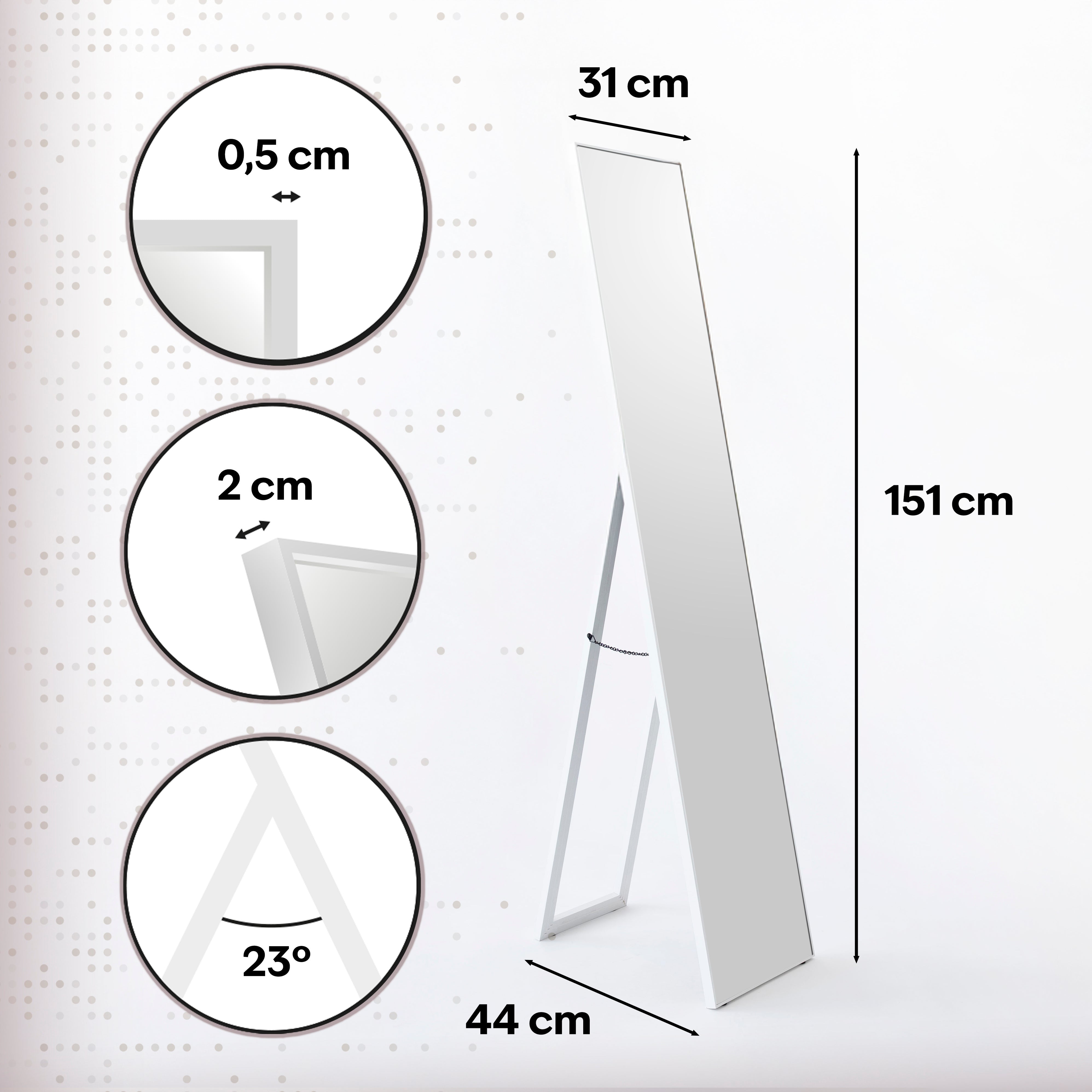 Espejo de pie blanco de 151 cm